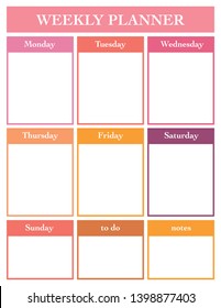 Weekly planner, printable page, vector template for diary, planners, books or notebooks.