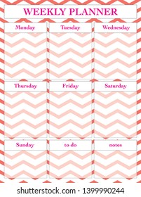Weekly planner, printable page, vector template for diary, planners, books or notebooks.
