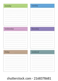 Weekly Planner Printable Sheet. Days Of The Week, List For The Day.