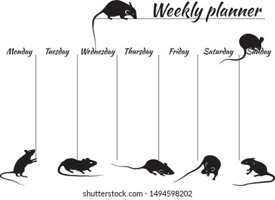 the weekly planner with rats for 2020 new year, template