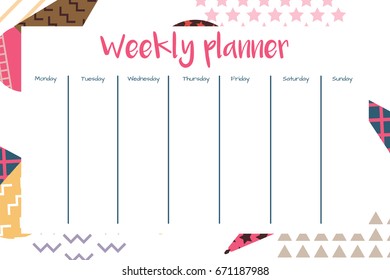 Weekly Planner in Scandinavian Style with Ice cream Pattern. Perfect for Print, Template, to do list. Vector isolated illustration