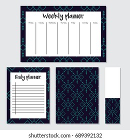 Weekly Planner in Scandinavian Style with Ice-cream Pattern. Perfect for Print, Template, to do list. Vector isolated illustration