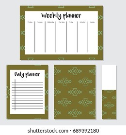 Weekly Planner in Scandinavian Style with Ice-cream Pattern. Perfect for Print, Template, to do list. Vector isolated illustration