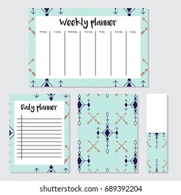 Weekly Planner in Scandinavian Style with Ice-cream Pattern. Perfect for Print, Template, to do list. Vector isolated illustration