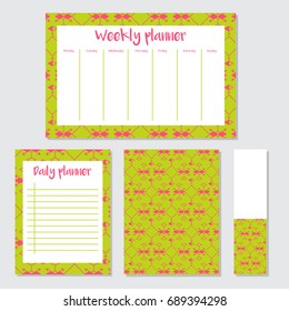 Weekly Planner in Scandinavian Style with Ice-cream Pattern. Perfect for Print, Template, to do list. Vector isolated illustration