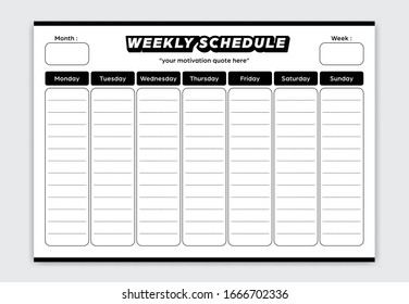 Weekly planner schedule black white creative simple style vector A3 size