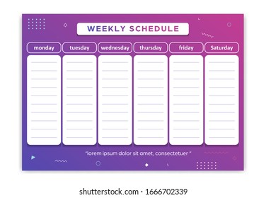 Weekly planner schedule monday to saturday geometric gradient colorful abstract style