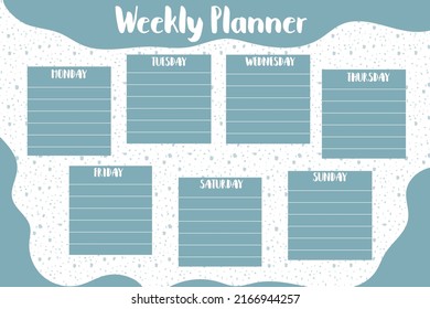 Weekly planner schedule template sheet printable design. To do list for every week day, remember notes. 