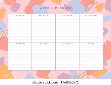 Weekly planner. School timetable. Abstract design in collage style