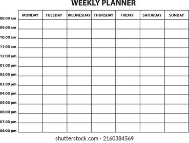Weekly planner. Seven days. Vector template.