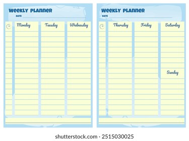 Weekly Planner. Simple printable to do list. Realistic vector planner illustration.