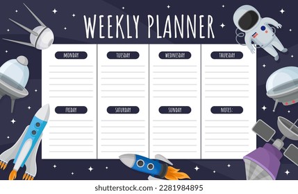 Weekly Planner with Spaceship and Astronaut Vector Template