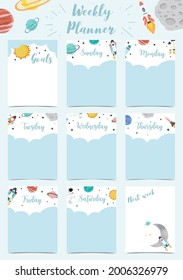Weekly planner start on Sunday with galaxy,space,to do list that use for vertical digital and printable 