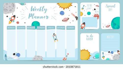 Weekly planner start on Sunday with galaxy,space,to do list that use for vertical digital and printable A4 A5 size