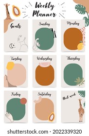 Weekly planner start on Sunday with mountain,fruit,to do list that use for vertical digital and printable A4 A5 size