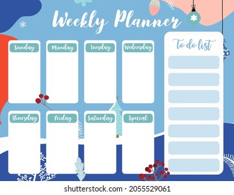 Weekly planner start on Sunday with winter and flower,to do list that use for vertical digital and printable A4 A5 size