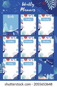 Weekly planner start on Sunday with winter and flower,to do list that use for vertical digital and printable A4 A5 size