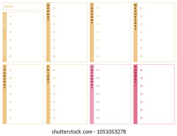 Weekly Planner, Starts on Monday. Notebooks,decals, diary, school accessories.