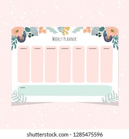 weekly planner with sweet floral frame