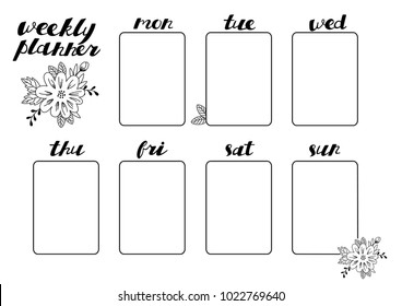 Weekly Planner Template with Abstract Flowers. 