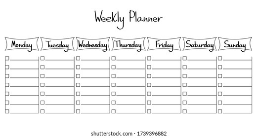 Weekly Planner Template Black White Weekly Stock Vector (royalty Free 