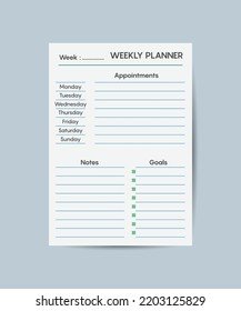 Weekly planner template Clear and simple printable to do list Business organizer page Paper sheet.