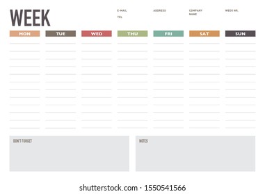 Weekly planner template for companies and private use