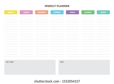 Weekly planner template for companies and private use