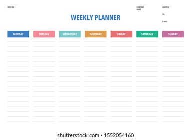 Weekly planner template for companies and private use