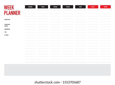 Weekly planner template for companies and private use