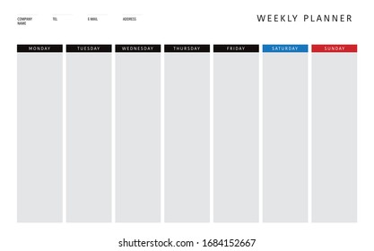 Weekly planner template for companies and private use.