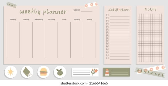 Weekly planner template concept with summer vibes. Isolated organizer and schedule with notes and to do list. Modern scheduler or organizer. Flat vector illustration.