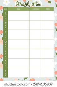 Weekly planner template with cute flowers in pastel colors and space for text