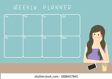 Weekly planner template with cute girl.