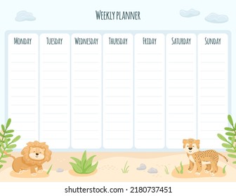 Weekly Planner Template Cute Jungle Animals Stock Vector (Royalty Free ...