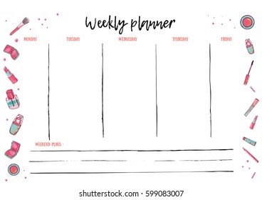 minimal weekly planner vector template printable stock vector