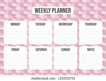 Weekly planner template with daily plans and notes on abstract background. Vector
