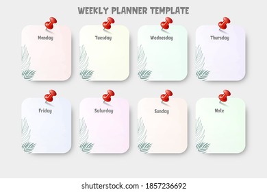 weekly planner template design with leaves palm.
