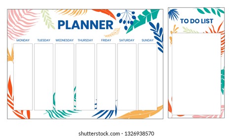 Weekly planner template design, tropic, plants, summer