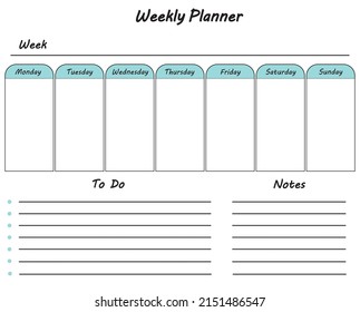 Weekly Planner Template To Do List And Notes Blank White Graphic Office Business Organizer Schedule