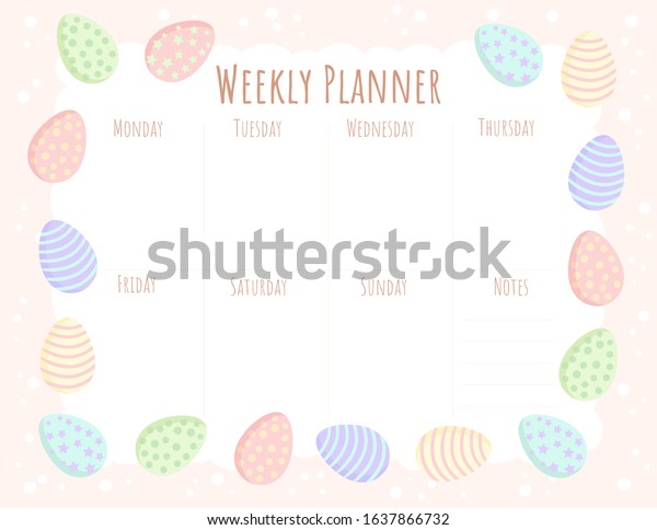 weekly planner template easter eggs pastel stock vector