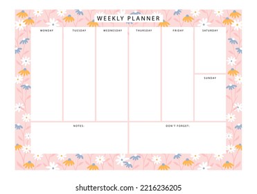 weekly planner template with echinacea pattern background