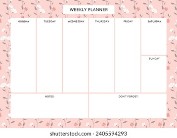 Weekly planner template with floral background.