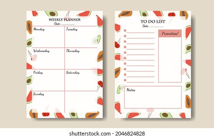 Weekly Planner Template with Fruits Illustration Background Printable