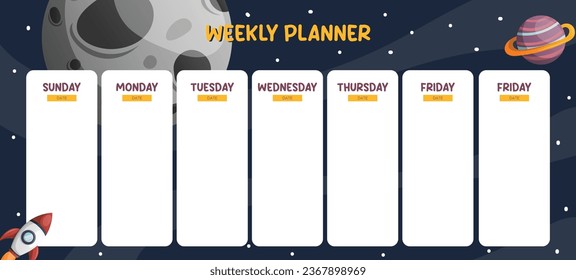 Weekly Planner Template with Galaxy Background Illustration