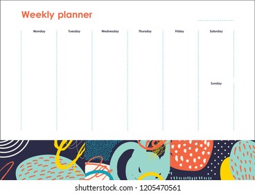 Weekly Planner Template. Organiser and Schedule with place for Notes and Goals. Vector.