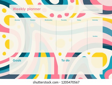 Weekly Planner Template. Organiser and Schedule with place for Notes and Goals. Vector.