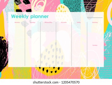 Weekly Planner Template. Organiser and Schedule with place for Notes and Goals. Vector.