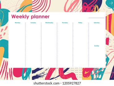Weekly Planner Template. Organiser and Schedule with place for Notes and Goals. Vector.