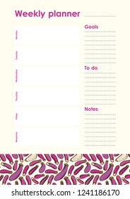 Weekly Planner Template. Organiser and Schedule with place for Notes and Goals. Vector.